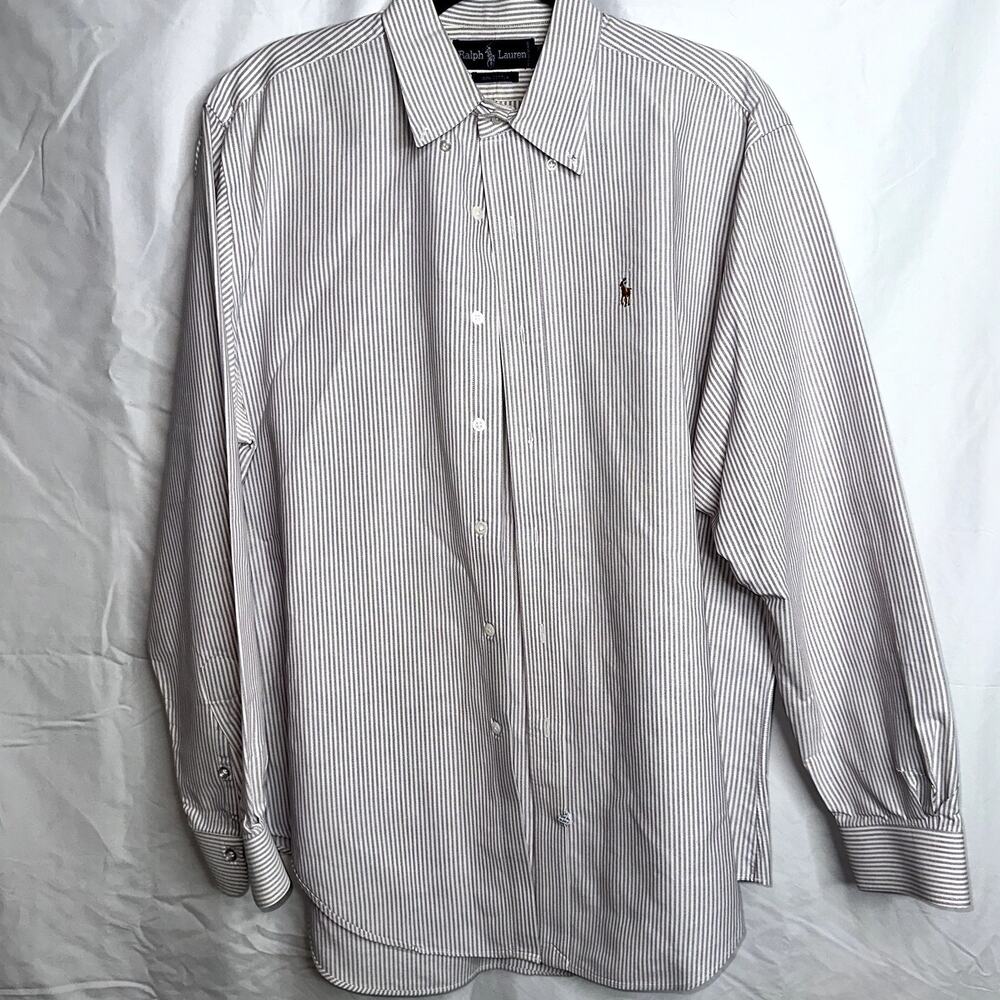Ralph Lauren Mens Size 16 1/2 Light Purple White Striped Button Down Long Sleeve